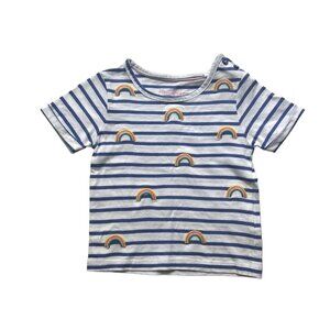 Mini Boden Embroidered Rainbow Striped Tee Size 2-3